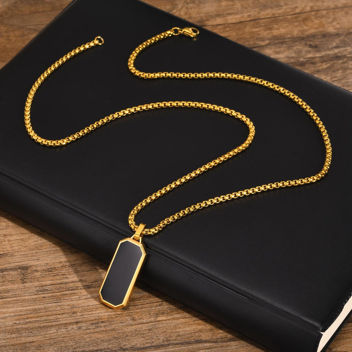 Black Onyx Long Pendant with Chain - iceandgold