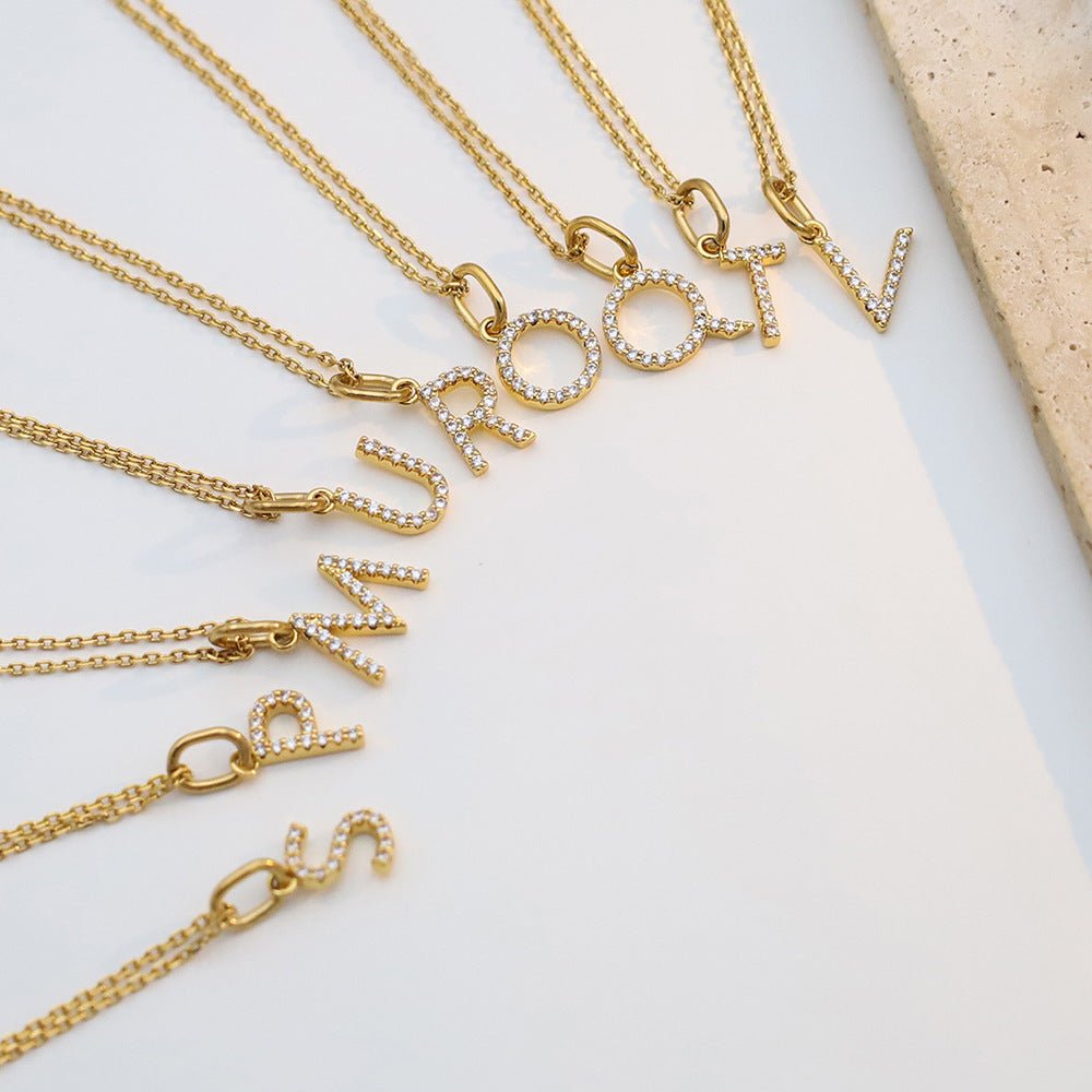 Pave Letter Pendant with Necklace - iceandgold