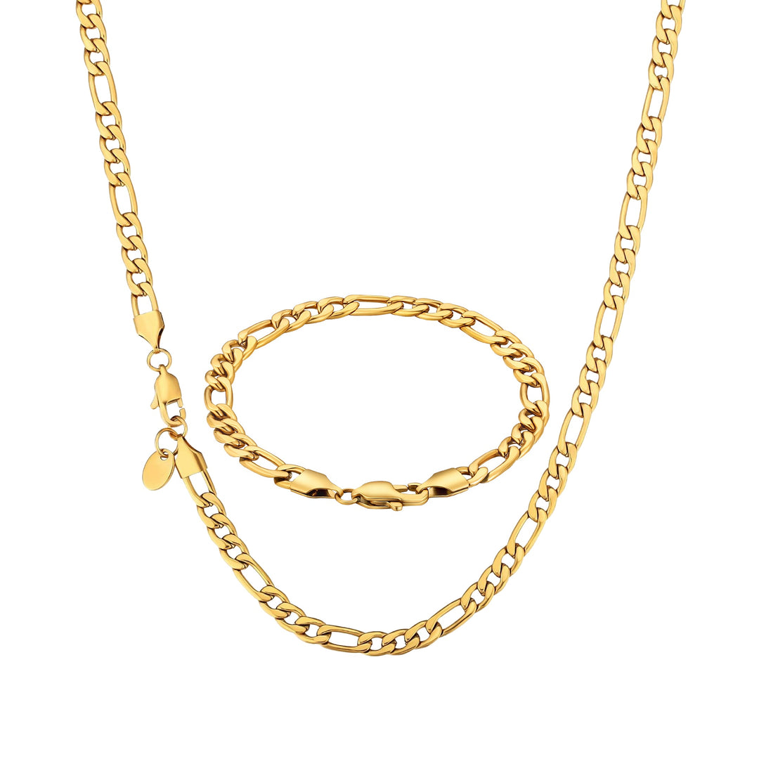 5mm Figaro Chain & Bracelet Set - iceandgold
