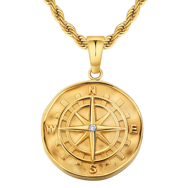 Gold Compass Pendant Necklace (Mini Pendant) - iceandgold