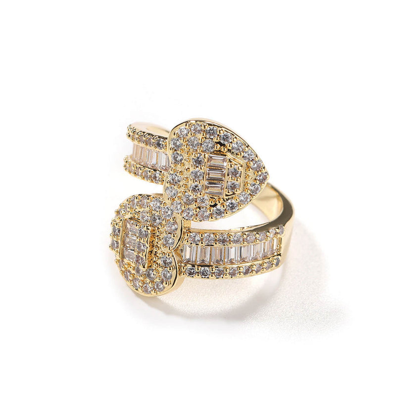Gold Heart Baguette Ring - iceandgold
