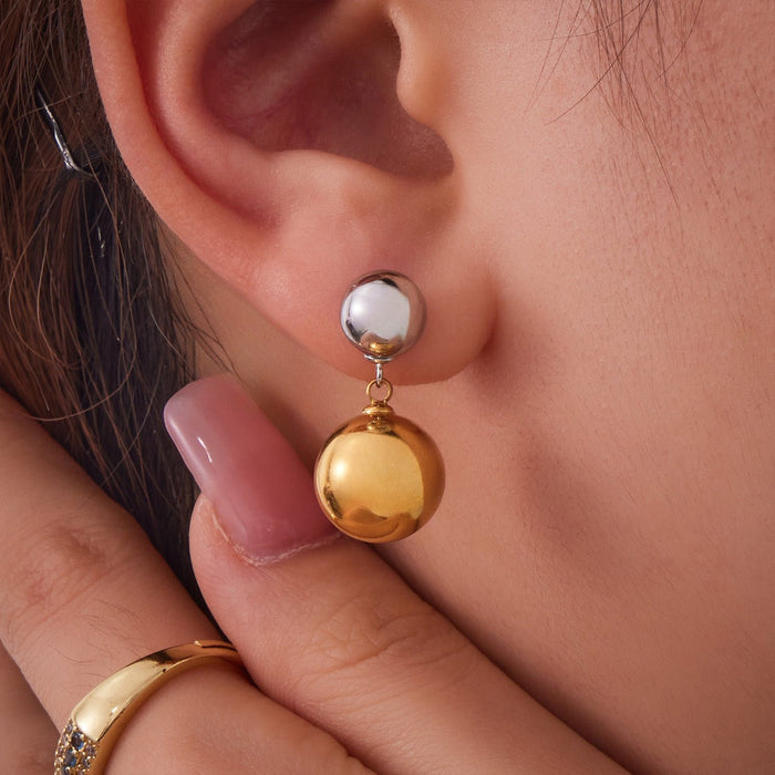 White Gold Top Mixed Metal Ball Earrings - iceandgold