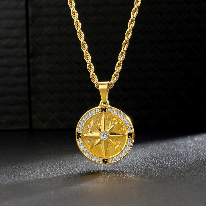 Ice & Gold Compass Pendant Necklace