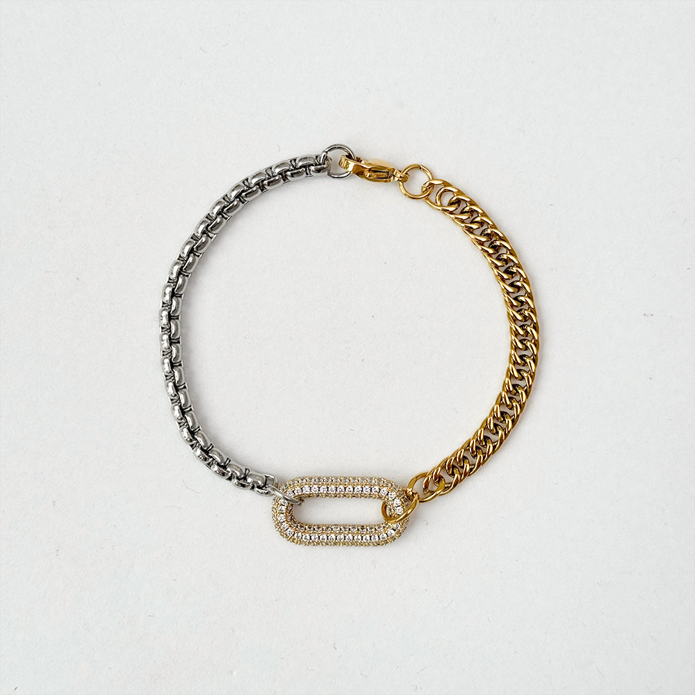 Two Tone Pave Mixed Link Bracelet