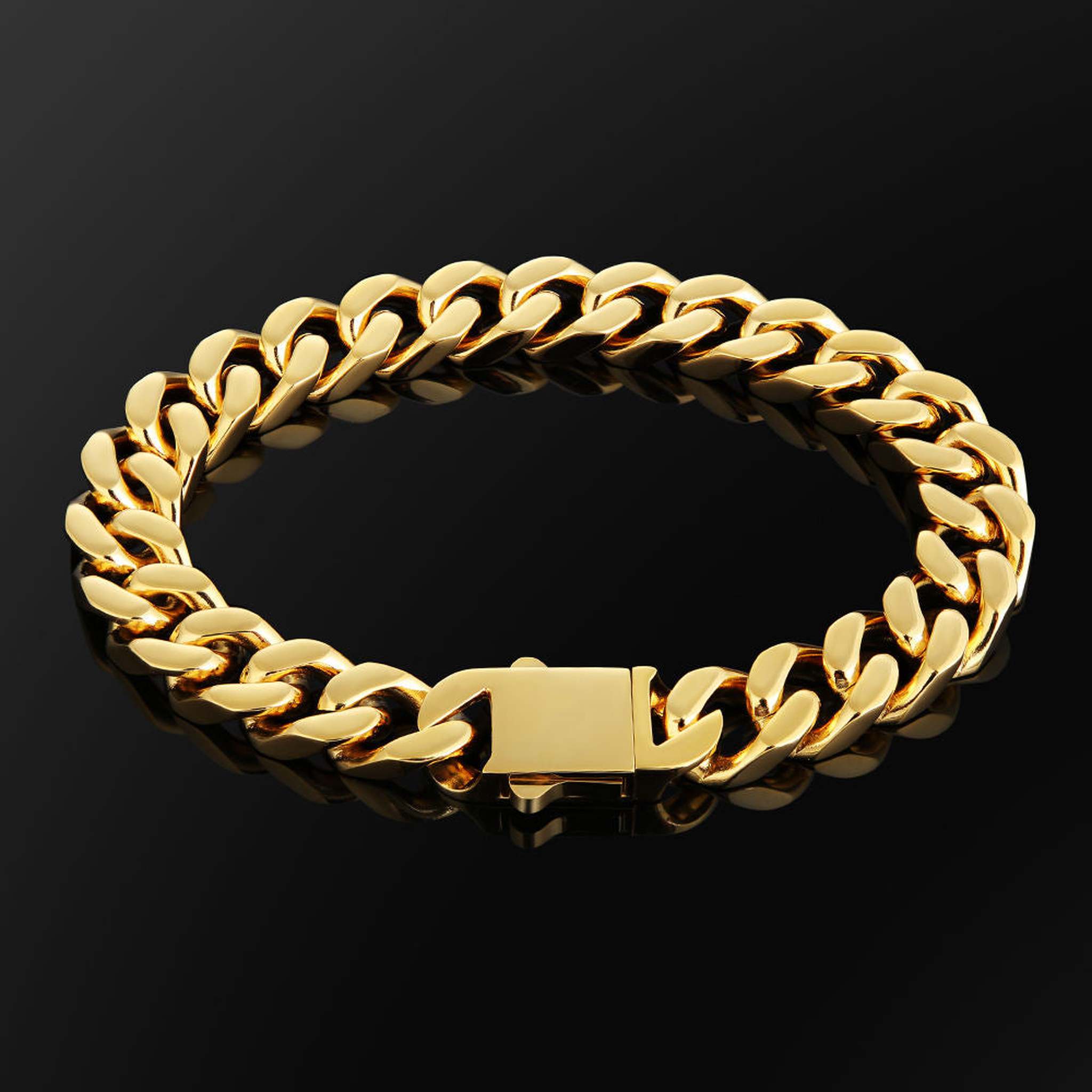 AR0002-R-12MM | 12mm Cuban Link Curb Bracelet Rose Gold plated with AR0002-R-12MM | 12mm Cuban Link Curb Bracelet Rose Gold plated with