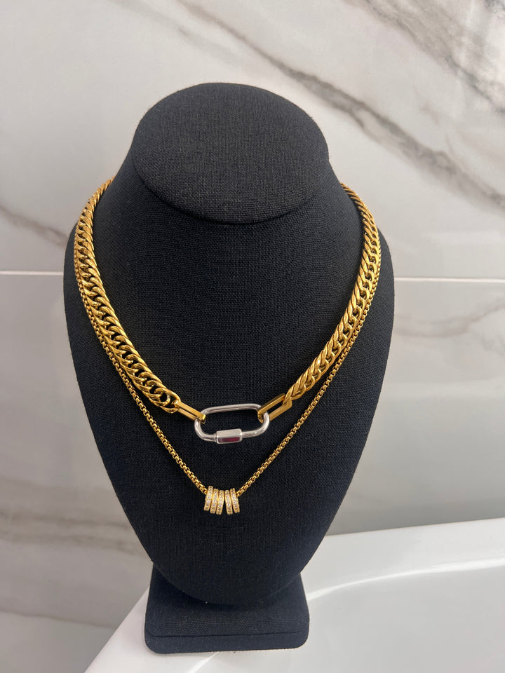 Carabiner Layered Necklace Set (Gold)