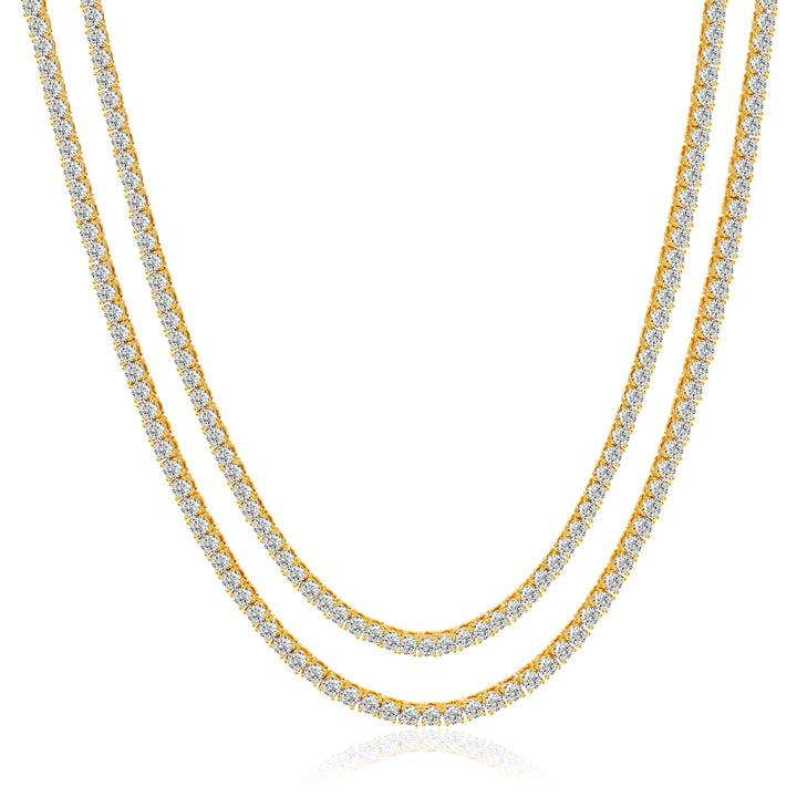 4mm Four Prong Gold Tennis Necklace Bundle