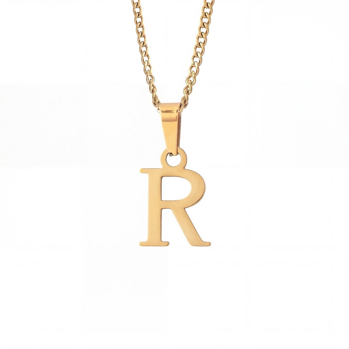Gold Letter Pendant with Cuban Chain - iceandgold