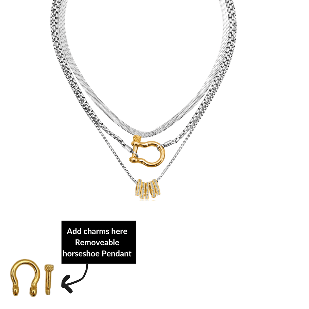 Silver Horseshoe Ring Pendant Necklace Stack - iceandgold