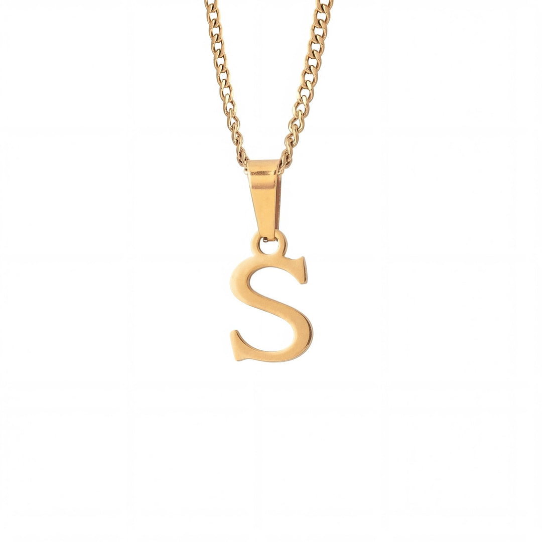 Gold Letter Pendant with Cuban Chain - iceandgold