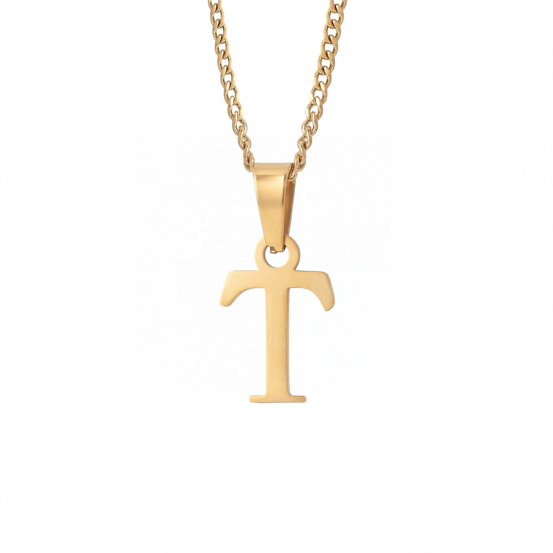 Gold Letter Pendant with Cuban Chain - iceandgold