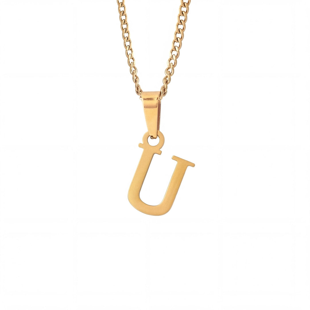 Gold Letter Pendant with Cuban Chain - iceandgold