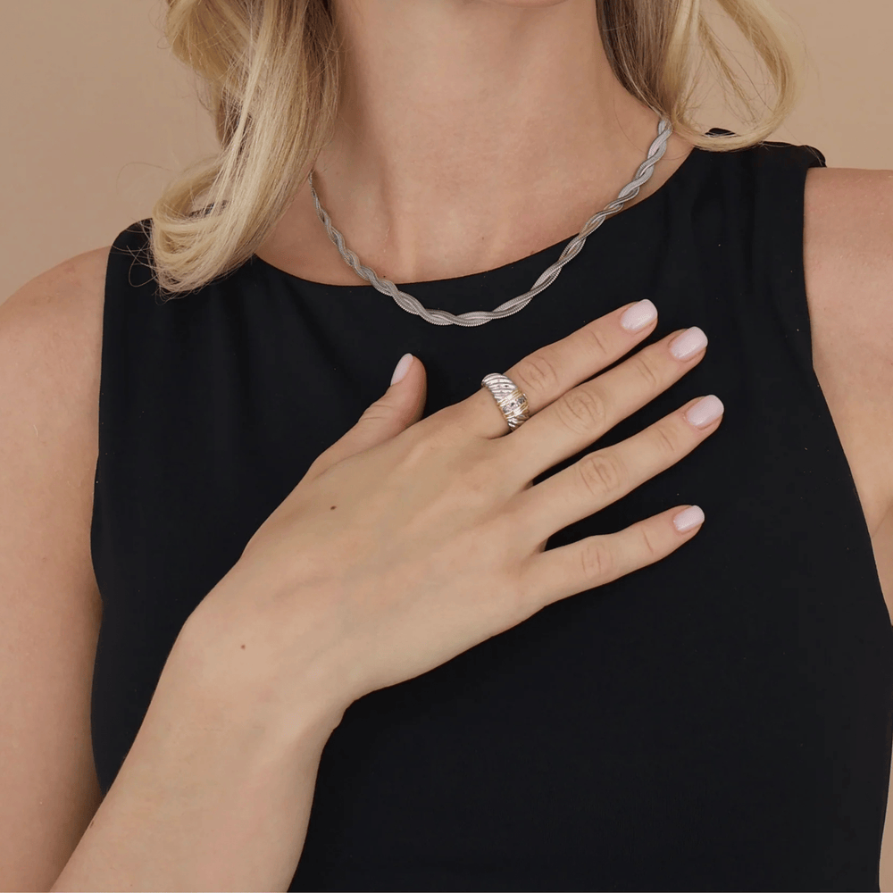 Silver Twisted Herringbone Necklace - iceandgold