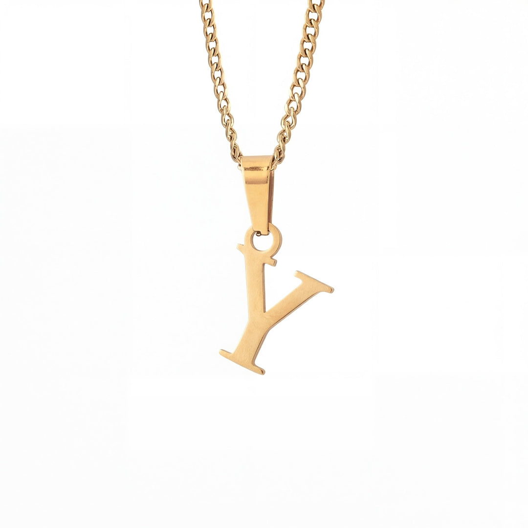 Gold Letter Pendant with Cuban Chain - iceandgold