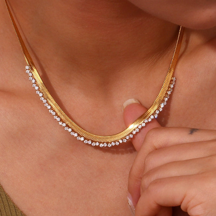 Studded Herringbone Necklace - iceandgold