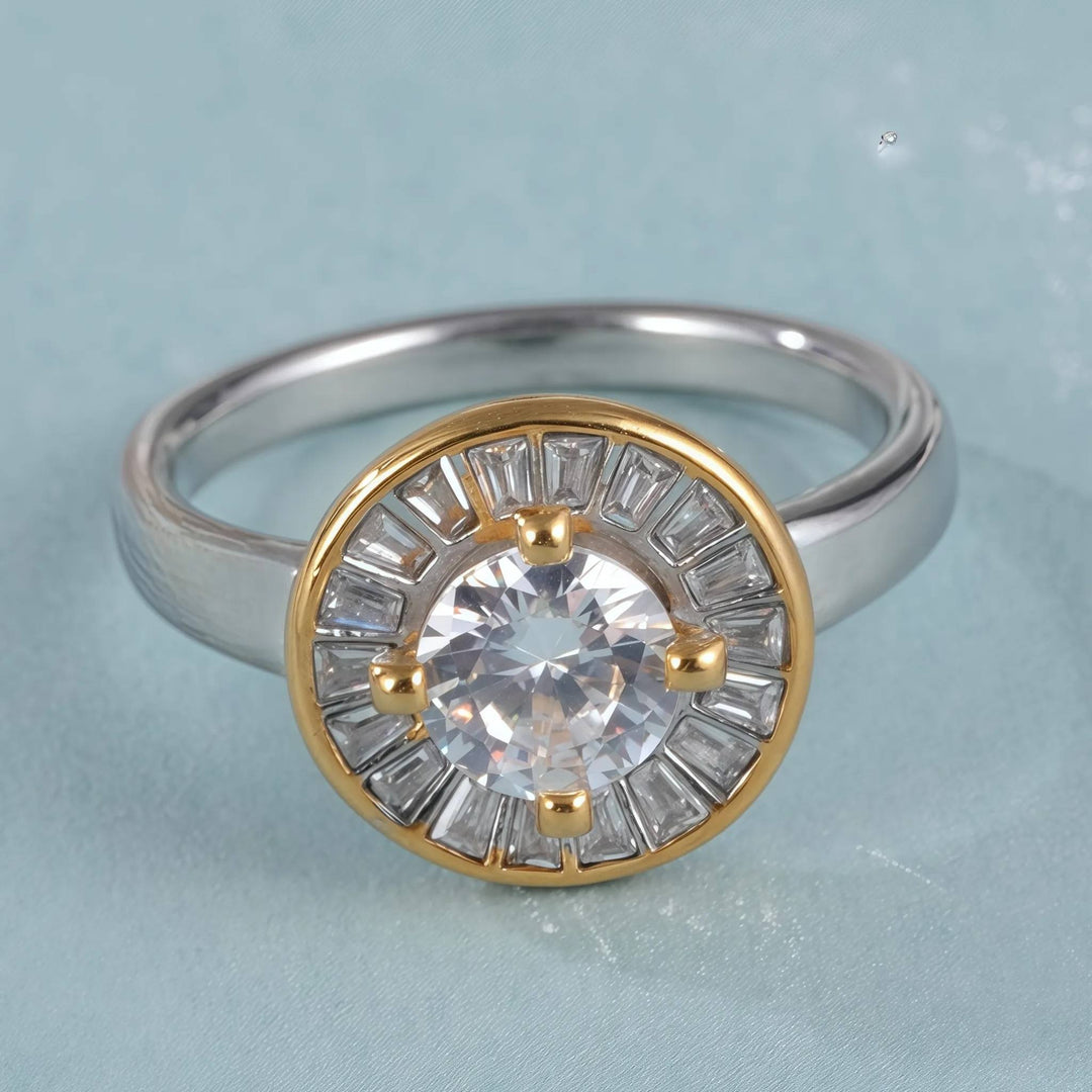 Baguette Halo Engagement Ring - iceandgold
