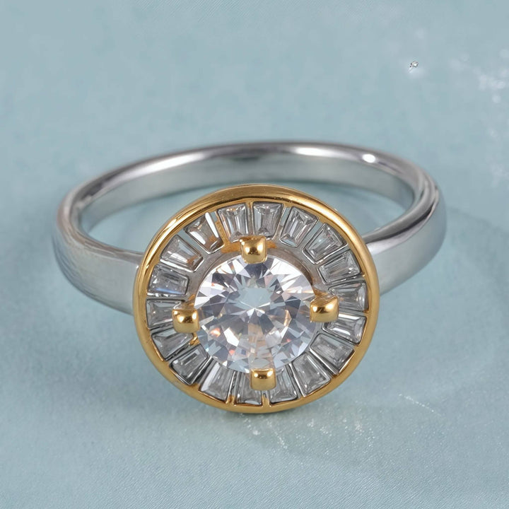 Baguette Halo Engagement Ring - iceandgold