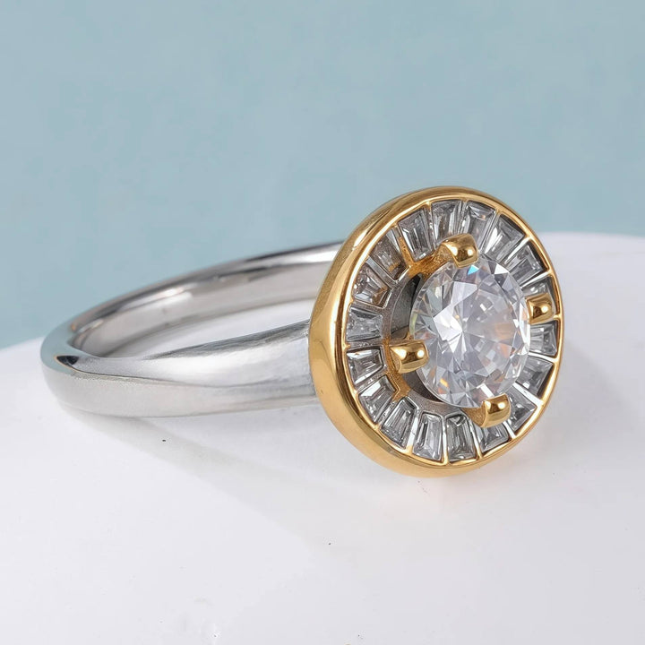 Baguette Halo Engagement Ring - iceandgold