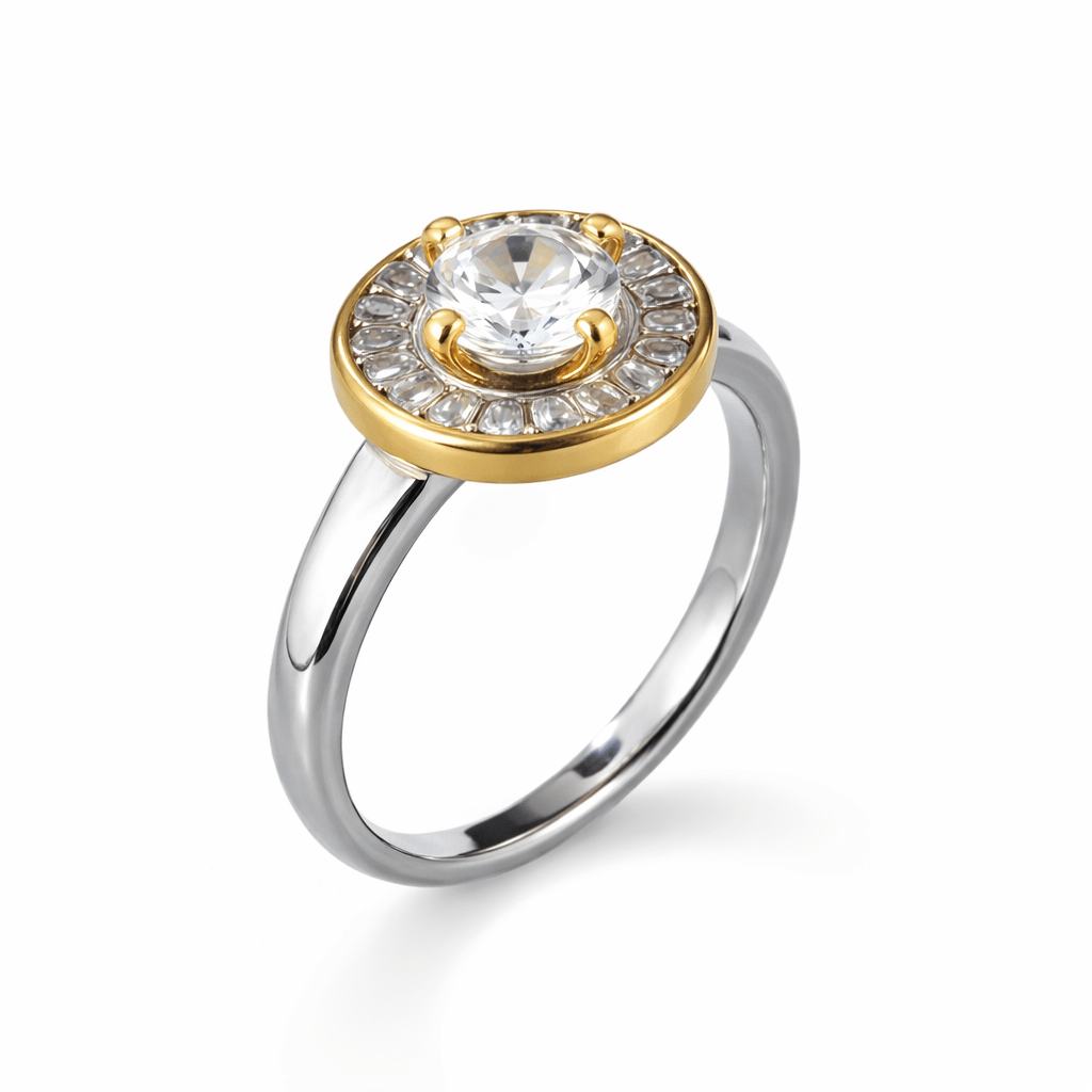 Baguette Halo Engagement Ring - iceandgold