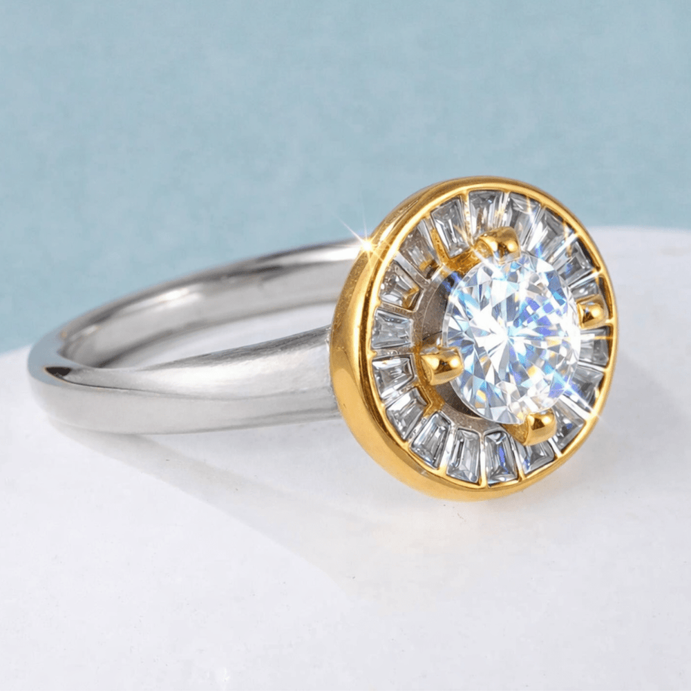 Baguette Halo Engagement Ring - iceandgold