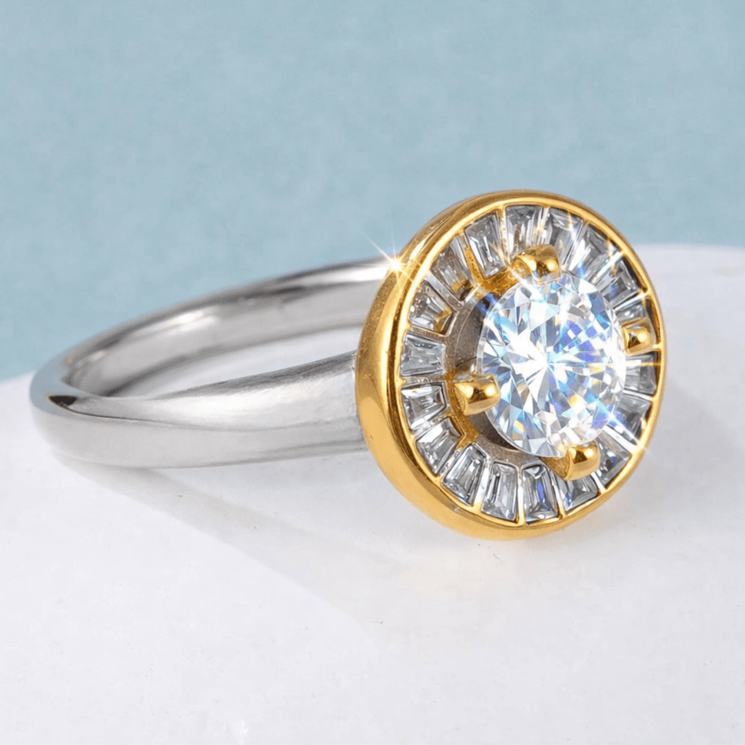 Baguette Halo Engagement Ring - iceandgold