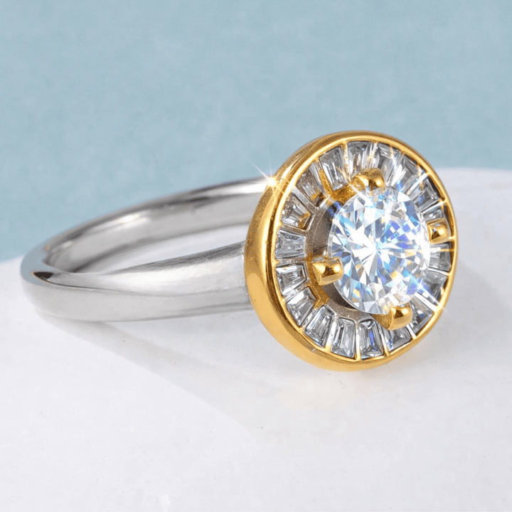 Baguette Halo Engagement Ring - iceandgold