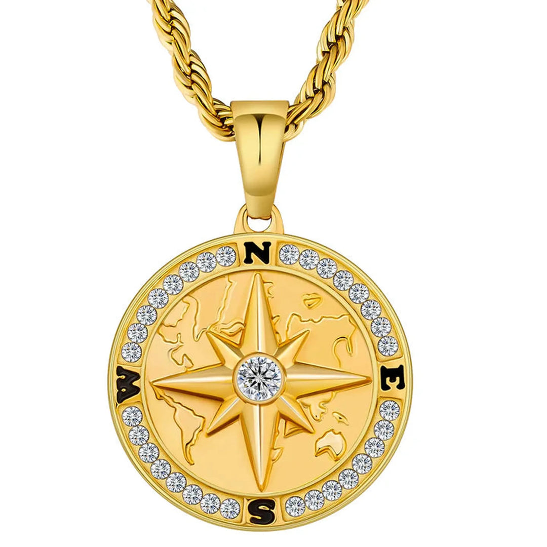 Ice & Gold Compass Pendant Necklace