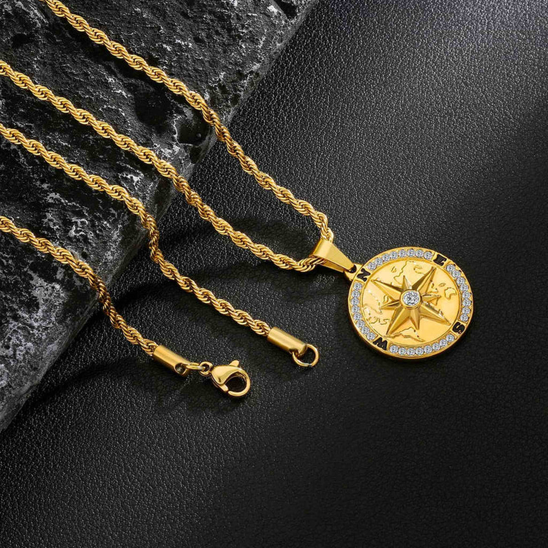 Ice & Gold Compass Pendant Necklace