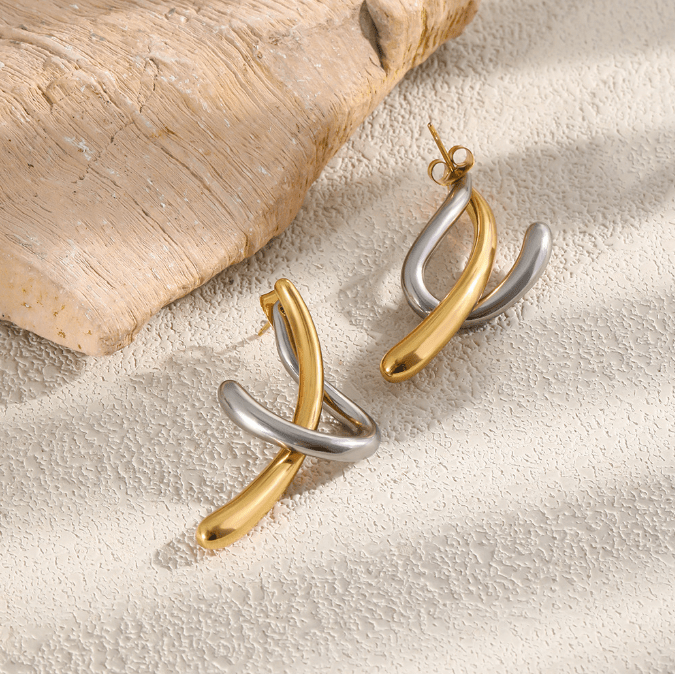 Criss-Cross Mixed Metal Earrings - iceandgold