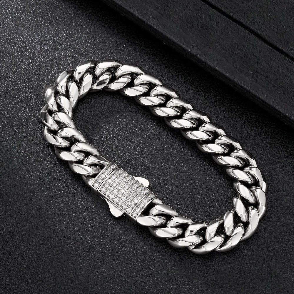 White Gold 12mm Miami Cuban Link Diamond Clasp Bracelet - iceandgold