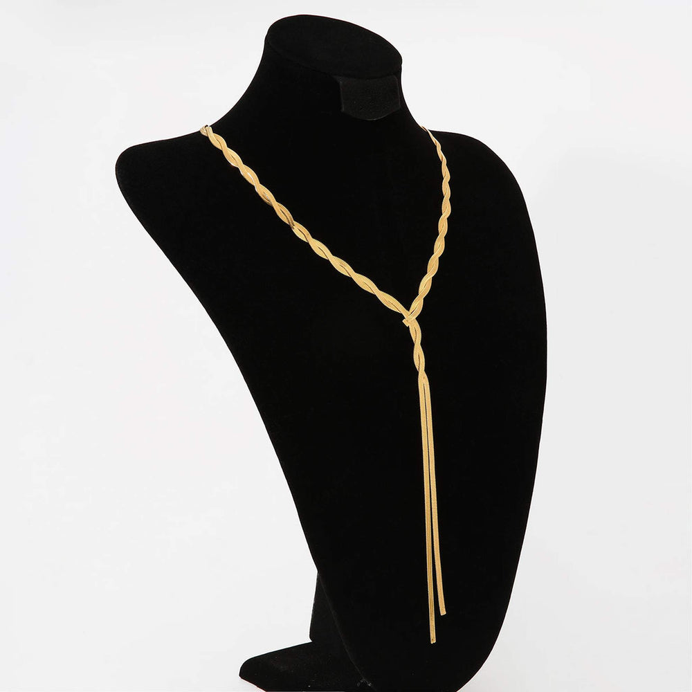 Gold Twisted Lariat Necklace - iceandgold