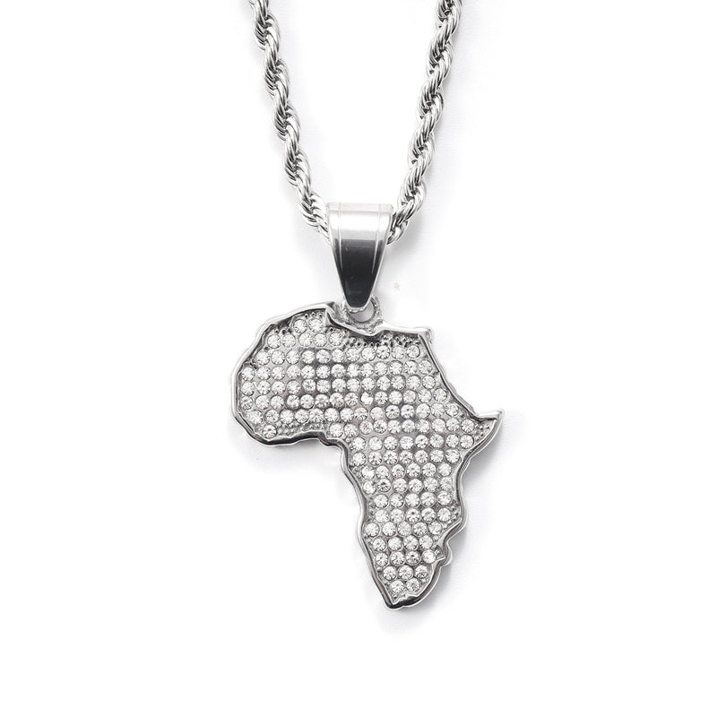 White Gold Africa Pendant and Chain - iceandgold