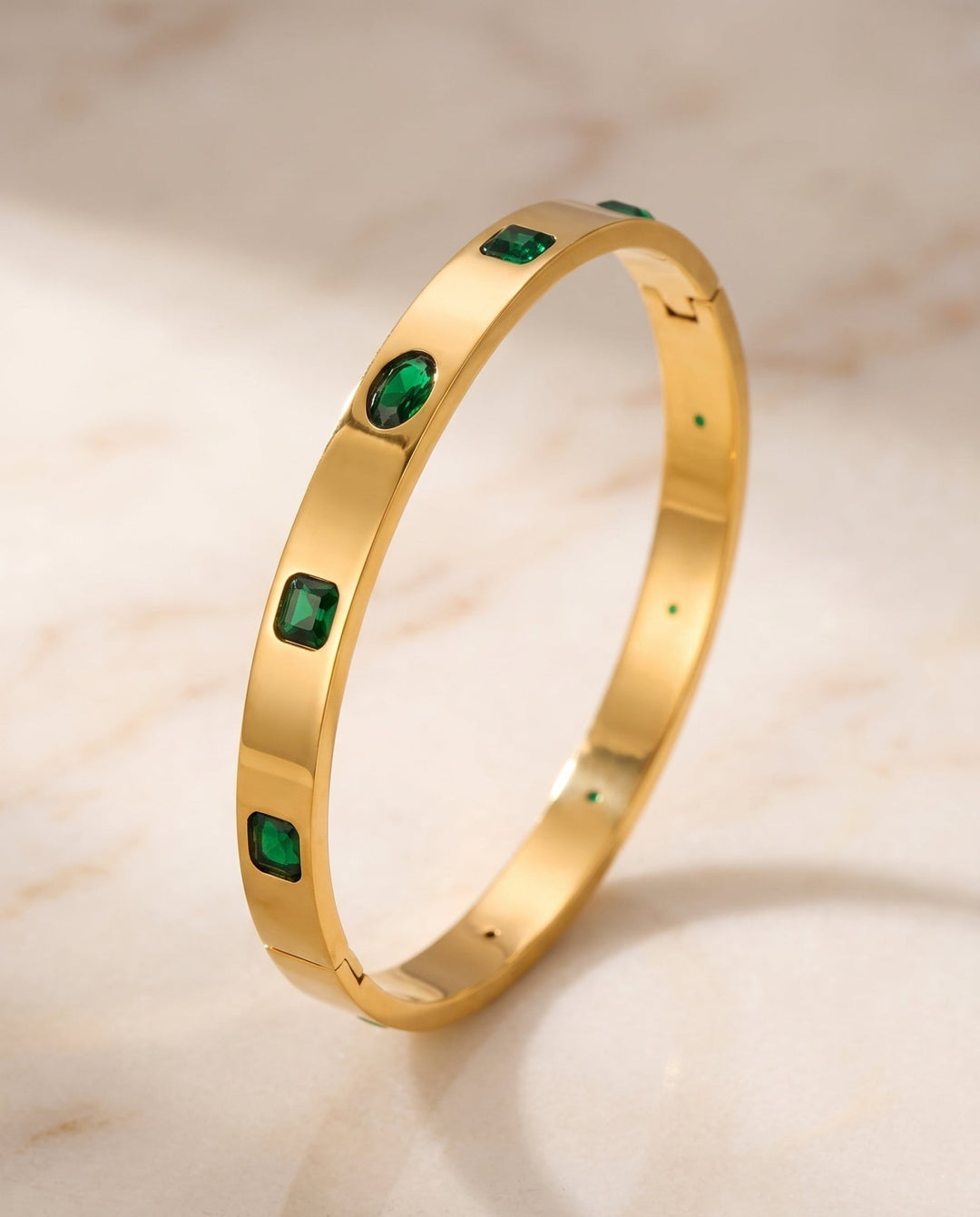 Emerald Inlay Gold Bangle Bracelet - iceandgold