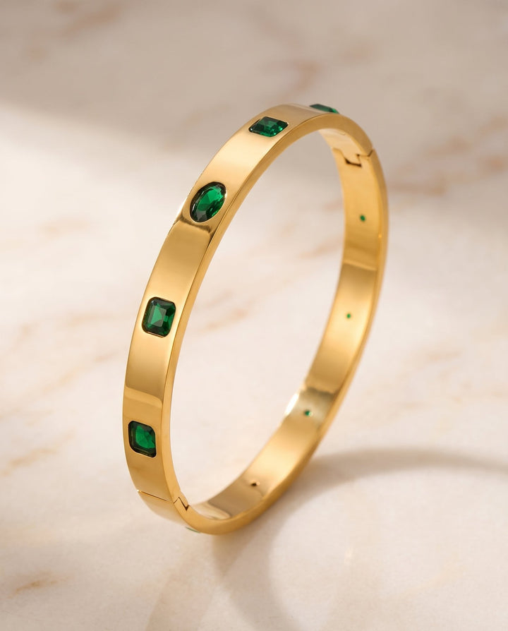 Emerald Inlay Gold Bangle Bracelet - iceandgold