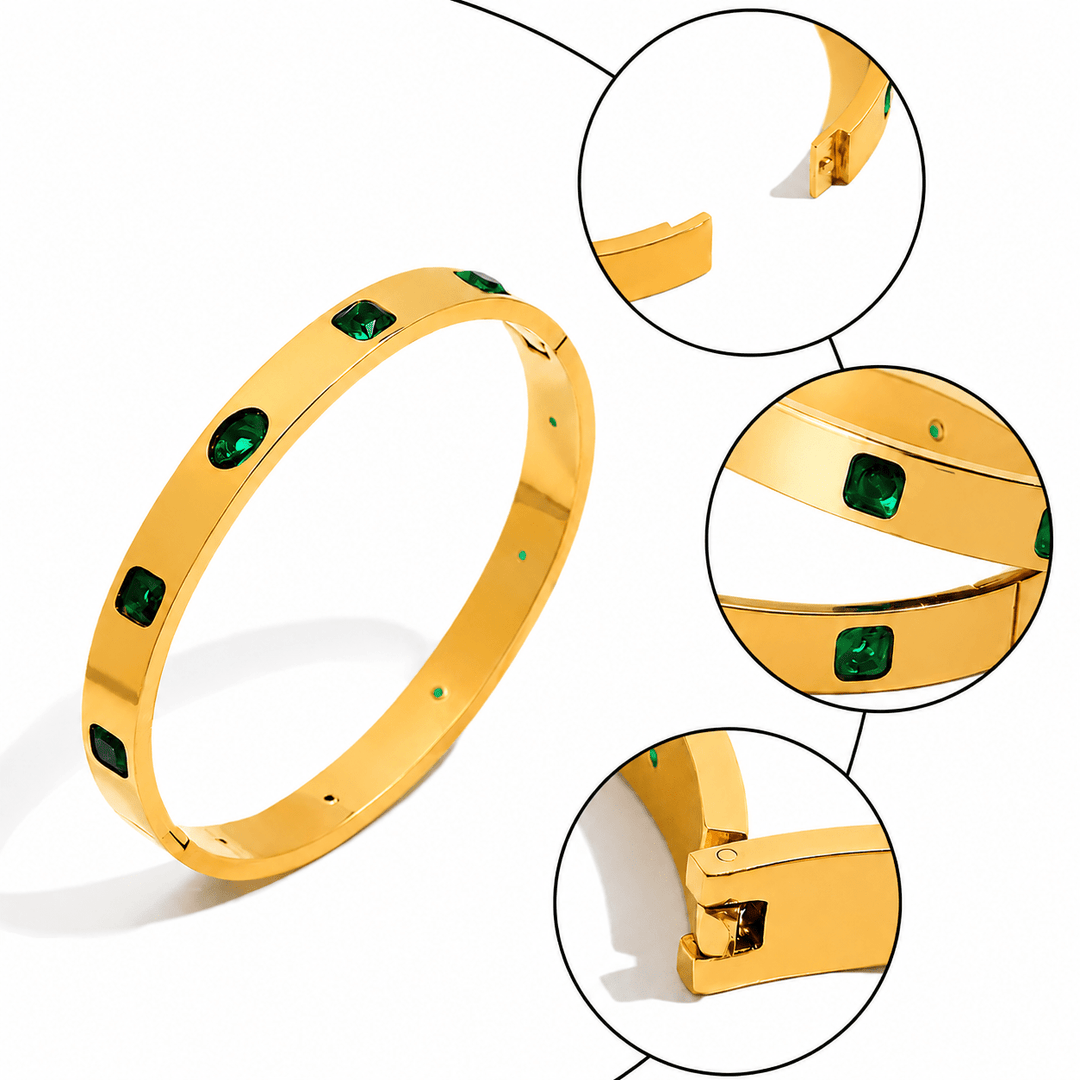 Emerald Inlay Gold Bangle Bracelet - iceandgold