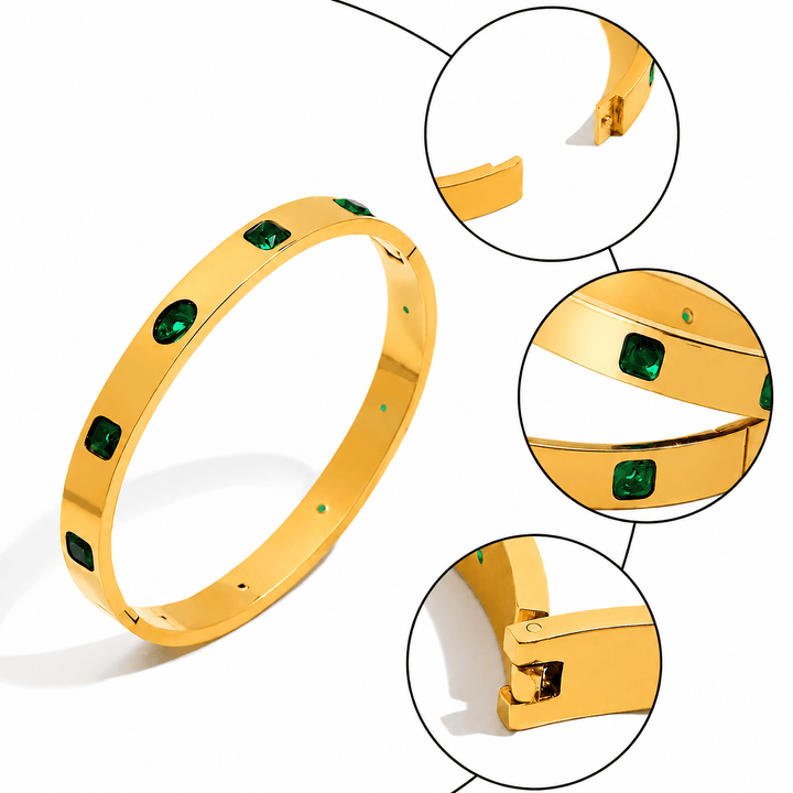 Emerald Inlay Gold Bangle Bracelet - iceandgold