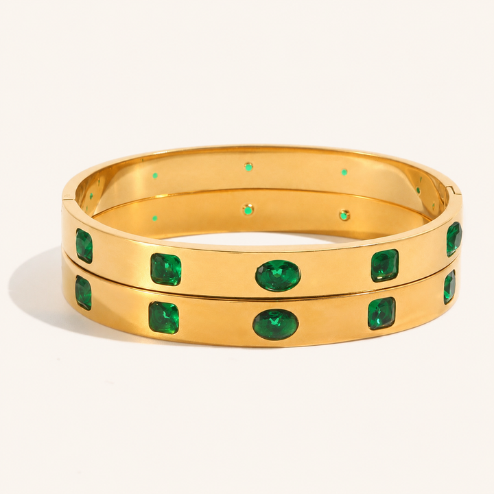 Emerald Inlay Gold Bangle Bracelet