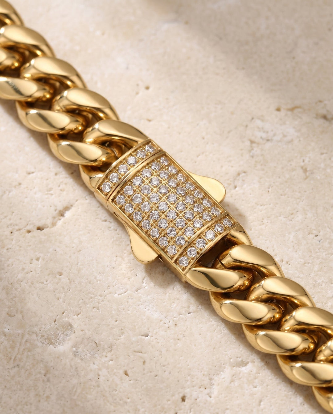 Gold 12mm Miami Cuban Link Diamond Clasp Bracelet - iceandgold