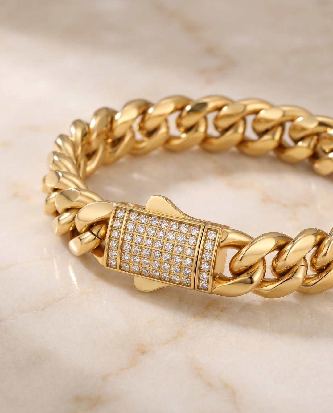 Gold 12mm Miami Cuban Link Diamond Clasp Bracelet - iceandgold