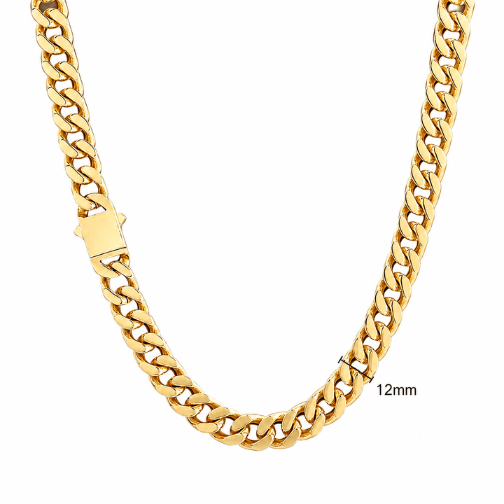 Gold 12mm Miami Cuban Link Necklace - iceandgold
