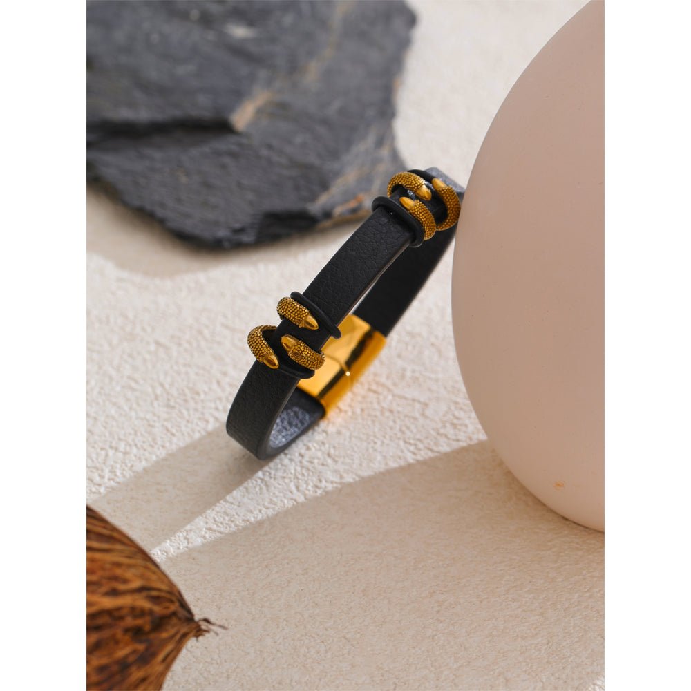 Gold Accent Leather Bracelet - iceandgold