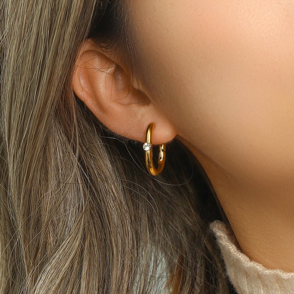 Gold Bezel Solaitaire Huggie Earrings - iceandgold