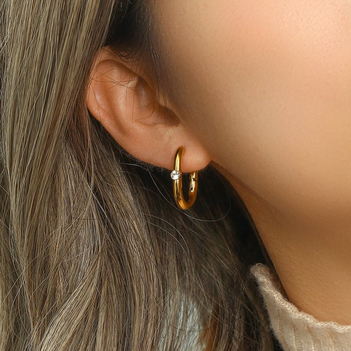 Gold Bezel Solaitaire Huggie Earrings - iceandgold