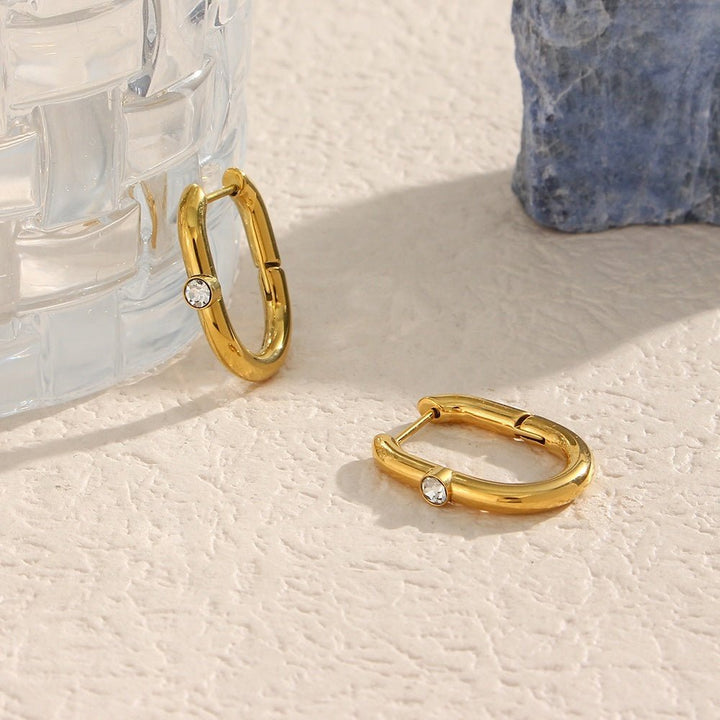 Gold Bezel Solaitaire Huggie Earrings - iceandgold