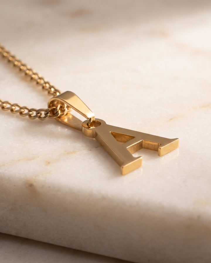 Gold Letter Pendant with Chain - iceandgold