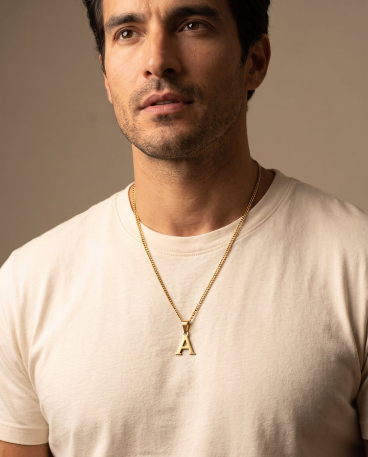 Gold Letter Pendant with Chain - iceandgold