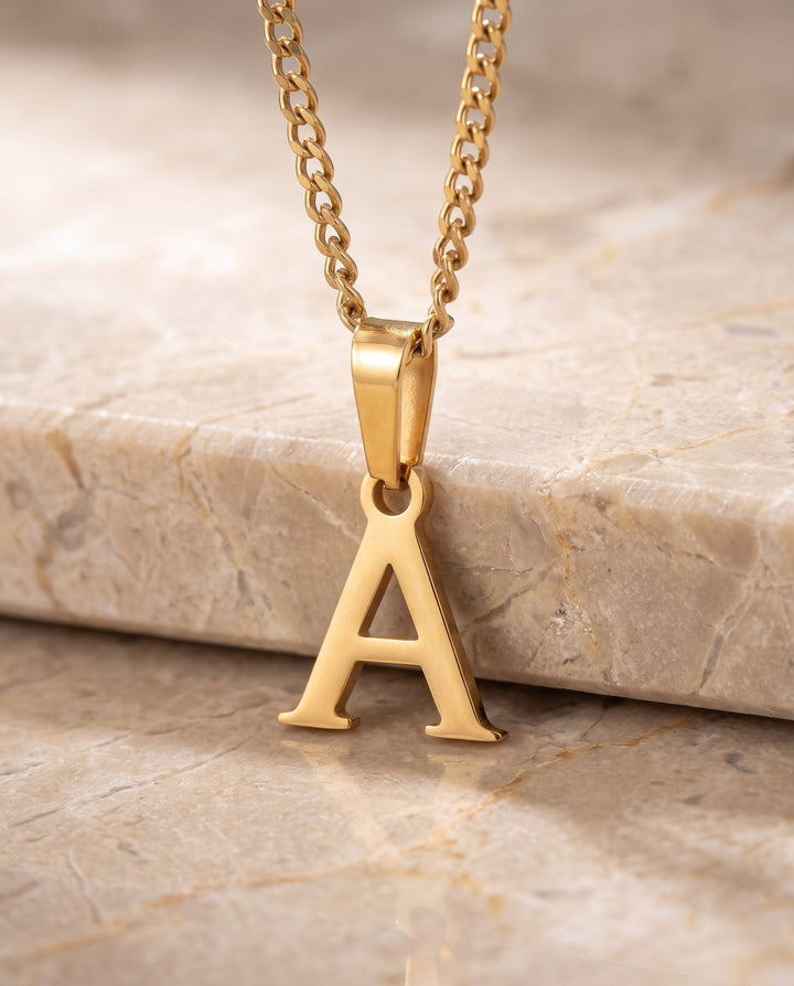 Gold Letter Pendant with Chain - iceandgold