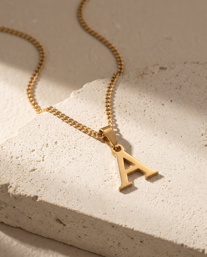 Gold Letter Pendant with Chain - iceandgold