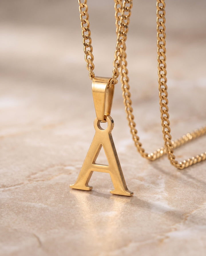 Gold Letter Pendant with Chain - iceandgold