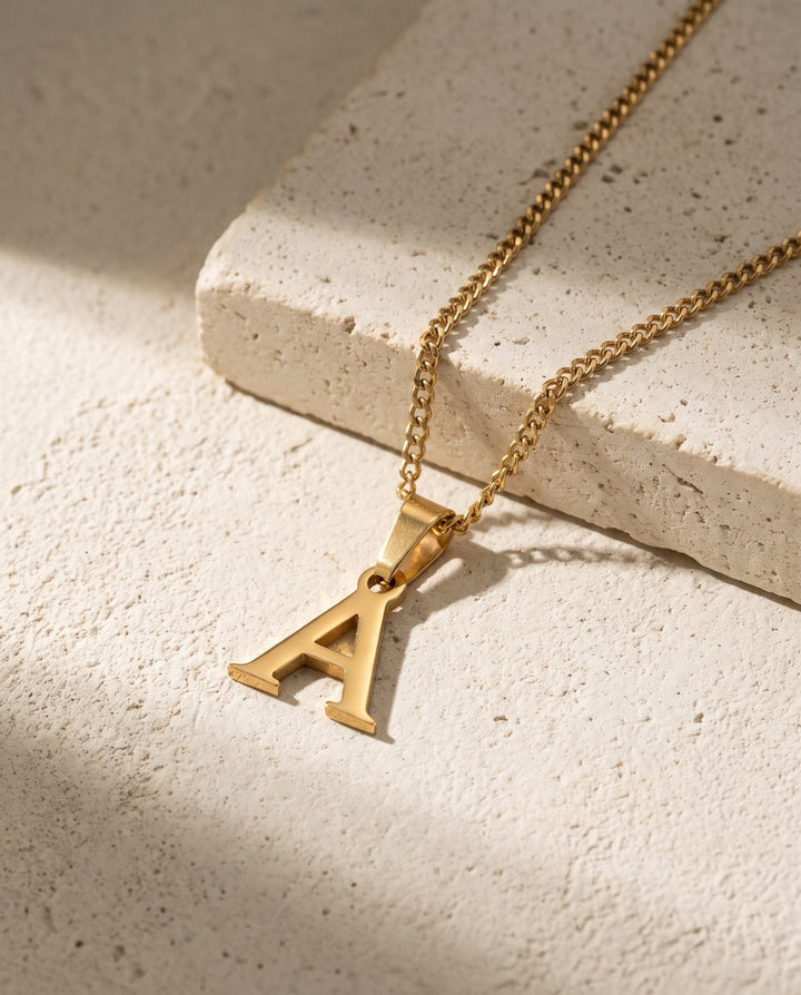 Gold Letter Pendant with Chain - iceandgold